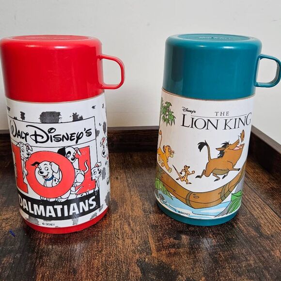 Vintage 1993 Disney’s 101 Dalmatians Aladdin Thermos +The Lion King Thermos Vint - Picture 1 of 6